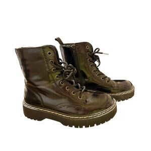 Sincerely Jules Black Lace Up Women's Combat Boots Patent Side Zipper Size 7